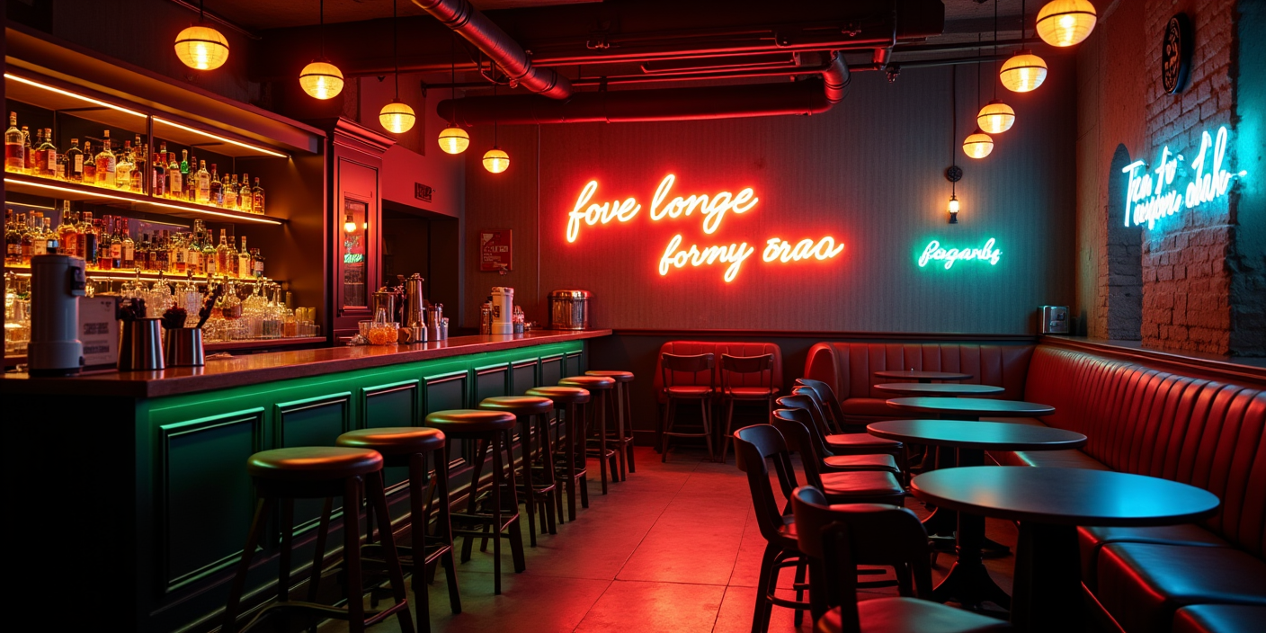 Bar lighting ideas with pendant lights LED accents and neon signs creating a cozy and vibrant atmosphere - 20 Best Bar Lighting Ideas to Enhance Ambiance July 2025 - Vorlane