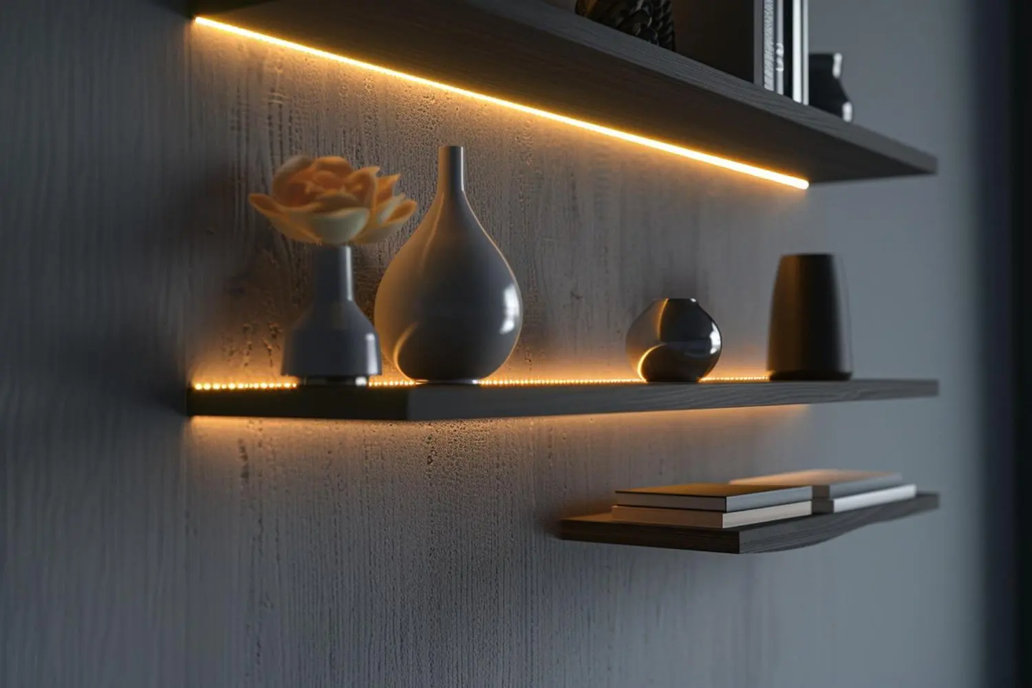 Built In Shelf Lighting guide featuring room shelf with lights - The Ultimate Guide to Built-In Shelf Lighting - Vorlane - Vorlane