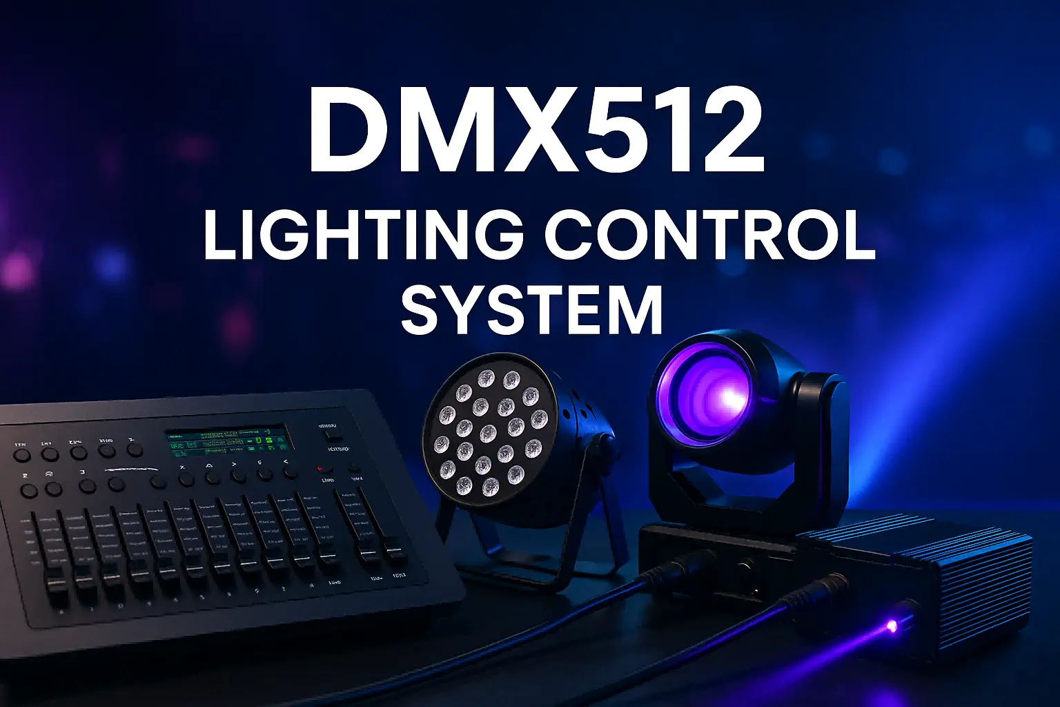 DMX512 lighting control system with console and stage fixture connections - Everything You Need to Know About DMX512 Control - Vorlane - Vorlane