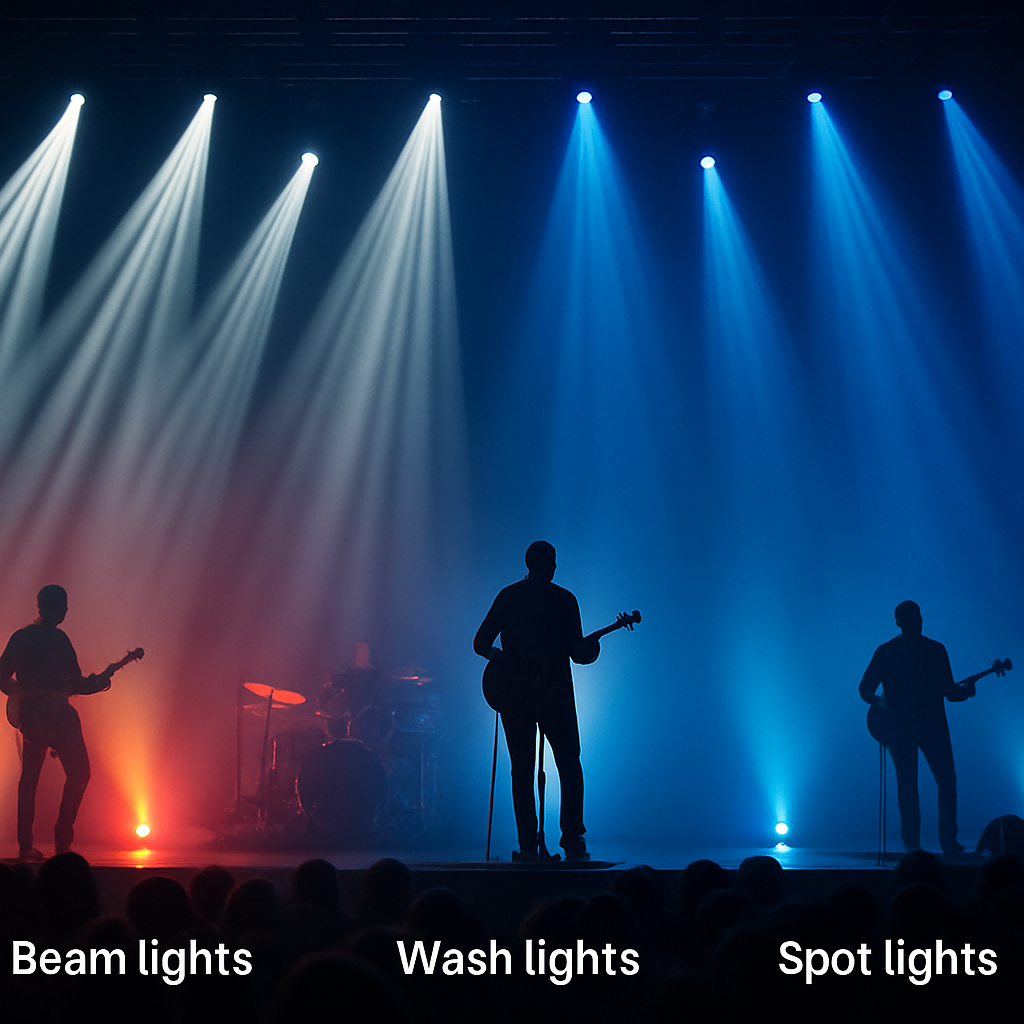 Live stage lighting setup with wash beam and spotlights highlighting a concert performance - What Is the Best Way to Light a Stage? - Vorlane - Vorlane