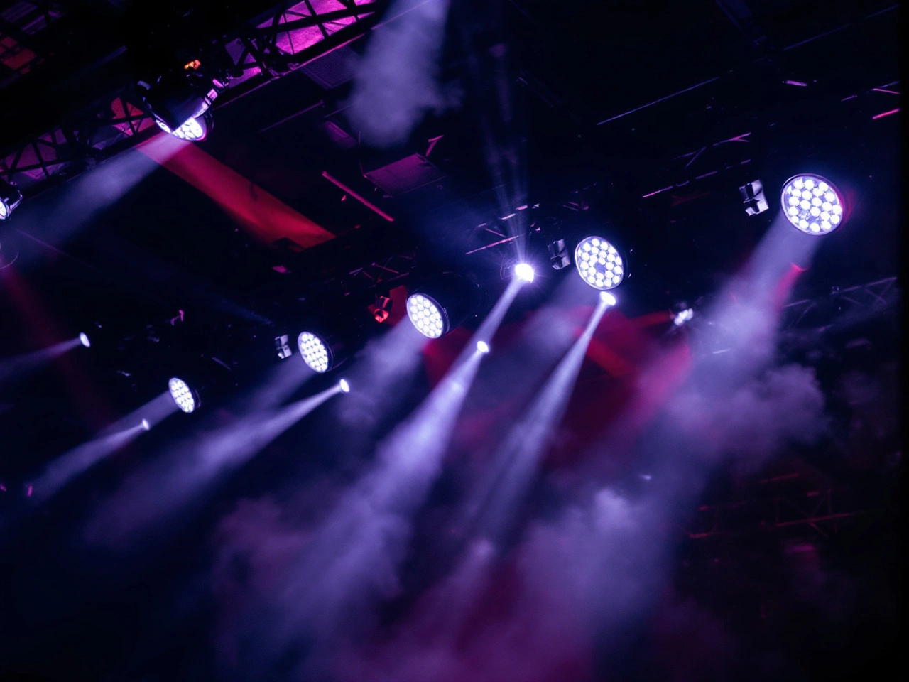 Stage scene with PAR 36 beam lights on truss and mirror ball - What is PAR 36? – A Detailed Guide for You - Vorlane - Vorlane